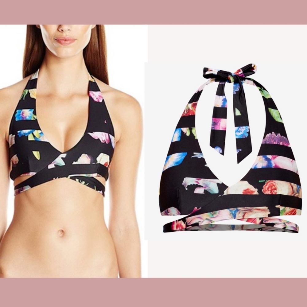 NEW Ted Baker London [ 0 TB ] Tapestry‎ Striped Faux Wrap Bikini Top